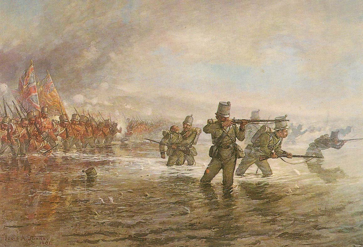 Второй батальон стрелковой бригады британских войск форсирует реку Альма